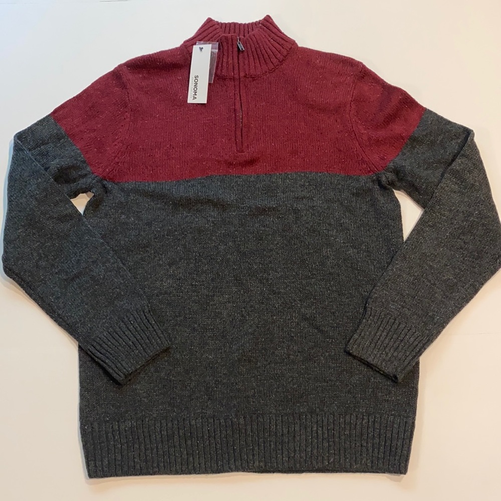 Sonoma Large 1/4 Zip Knit Pullover Sweater Red/Charcoal New D22
